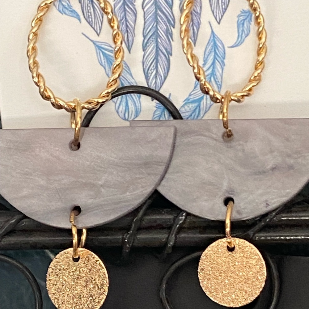 Gold and Gray Dangle Earrings